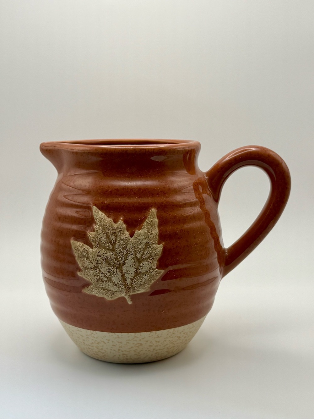 Rust Brown Maple Leaf Ceramic Pitcher - Unbranded
